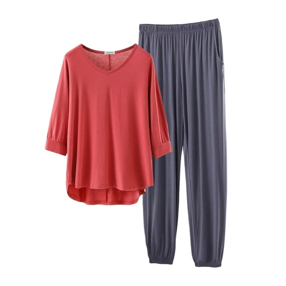 HAOTAGS Women Pajama Sets,Short Sleeve Pockets Pj Lounge Sets Two Pieces Round Neck Sleepwear Gray 2XL
