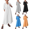 thumbnail image 1 of HAOTAGS Women Plus Size Dresses Solid Color V Neck 3/4 Sleeve Summer Dress Yellow Size L, 1 of 8