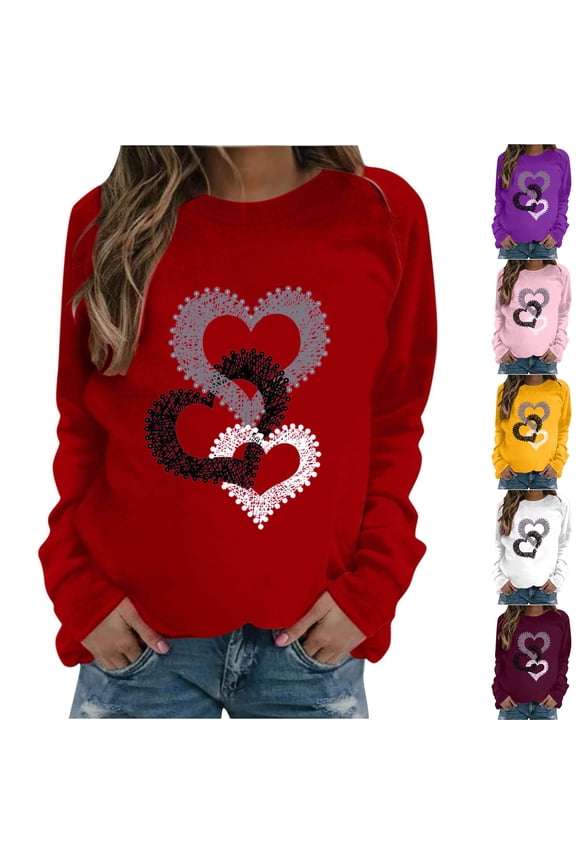 Women Printed Lover's Hoodie, Breathable Comfortable Lover Valentine's Prints Pullover Top Pink 2XL