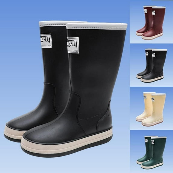 HAOTAGS Women Rain Boots,Lace-Ups Waterproof Closed Toe Tall Shaft Boots Beige