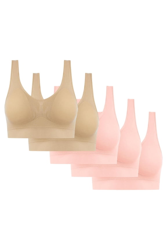 Women' Removable Pads Bras Traceless Sports Bra Invisible Embrace Moisture-Wicking Lace Bra Pink XXXXL