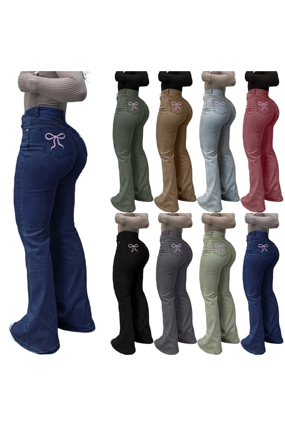 Women'S High Waist All Straight Leg Wide Leg Pants Jeans, Pink S