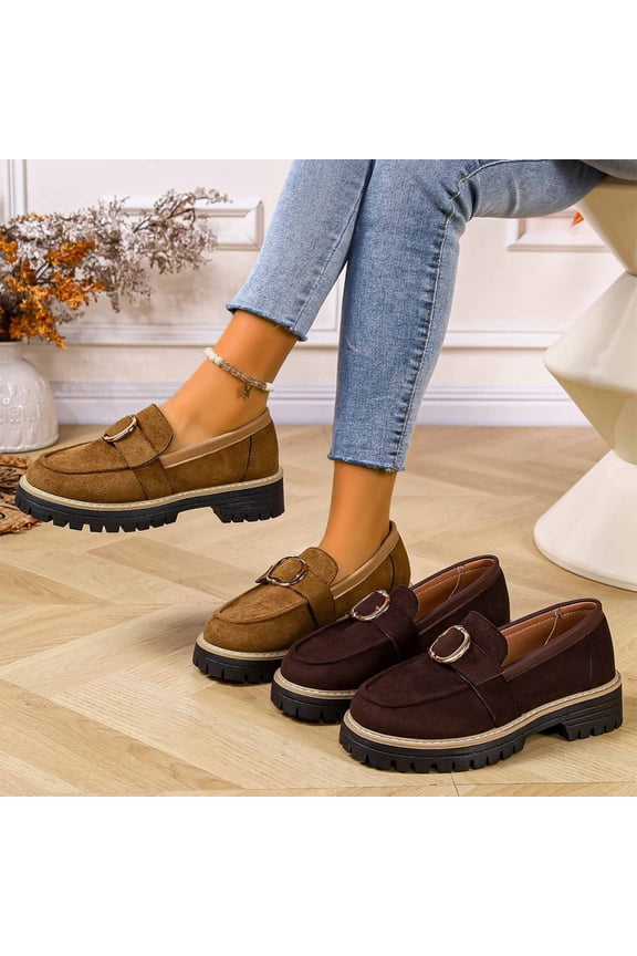 Women Slip On Moccasins,One-Foot Flat Toe Casual Driving Flocked Loafers Brown