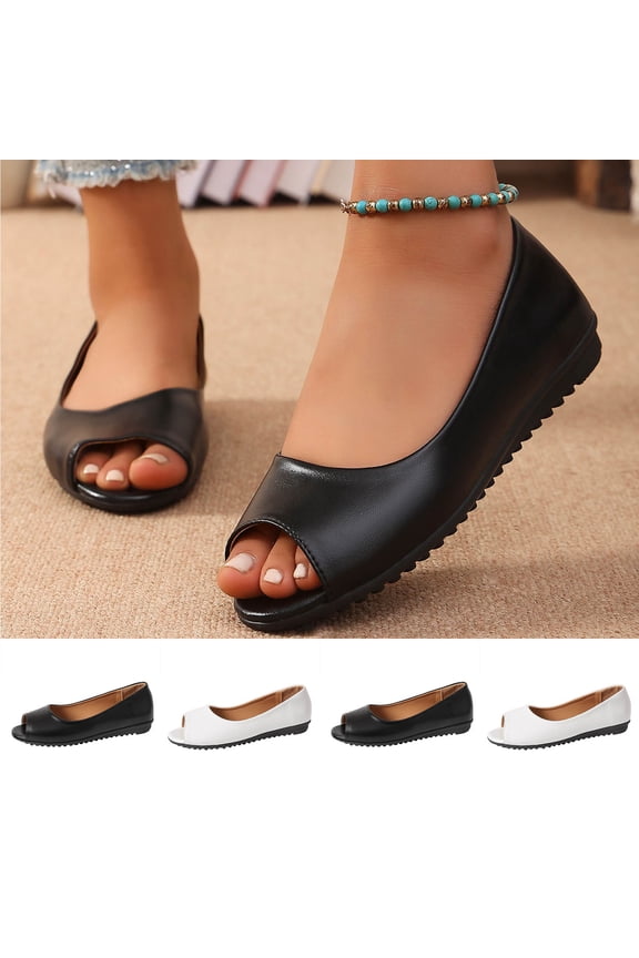 Women Slip-On Sandals,Breathable Open-Toe Wide Width Summer Casual Everyday Wear Black 9