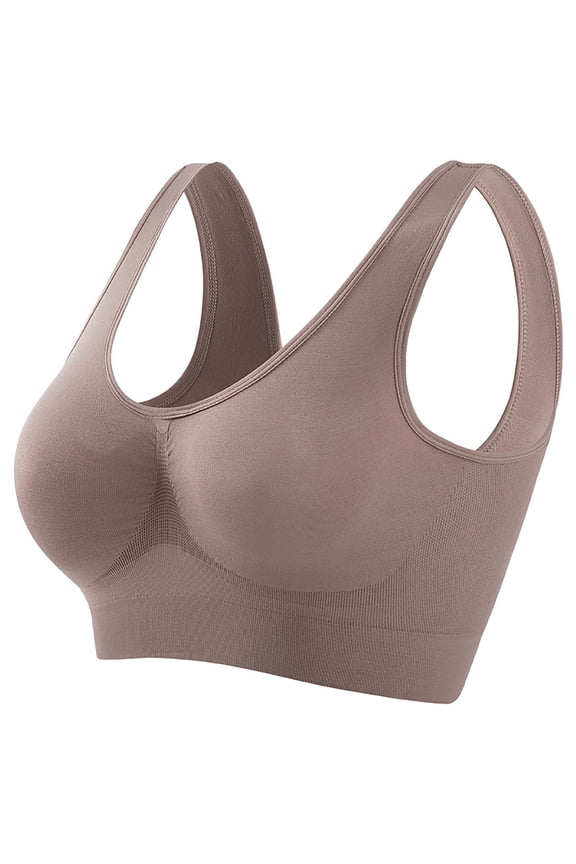 Women Sports Bras Wirefree, Breathable Removable Padding Moisture-Wicking Seamless Yoga Brown L
