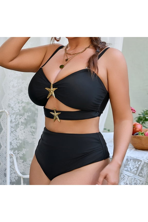 Women Summer Solid Chest Pad Underwire Bikini Sports Split Swimsuit,