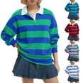 thumbnail image 1 of HAOTAGS Women Sweater,Striped Print Turn-Down Collar Long Sleeve Casual Pullover Red M, 1 of 8