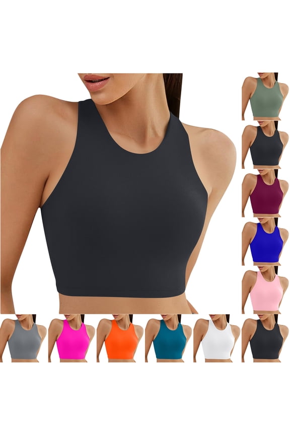 Women Swimwear Tops,Padding Bikini Beach Swim Crop Tank Top Round-Neck Racerback Wire-FreeSeparate Quick-Dry Summer Surf Tankini Gray Size M
