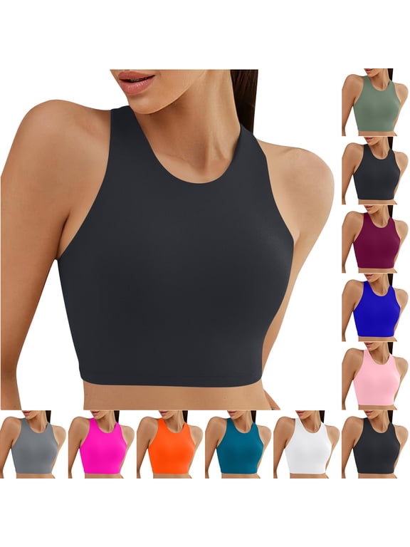 Women Swimwear Tops,Padding Bikini Beach Swim Crop Tank Top Round-Neck Racerback Wire-FreeSeparate Quick-Dry Summer Surf Tankini Light Blue Size M
