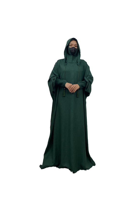 Women Wedding Guest Dress, Loose Long Sleeve Batwing Sleeve Leisure Hooded Long Dress Army Green XL