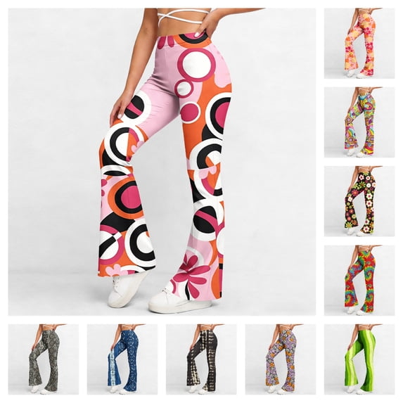 HAOTAGS Women Yoga Pants,Butt - Lifting Printed High Elastic Waist Flared Pants Pink M