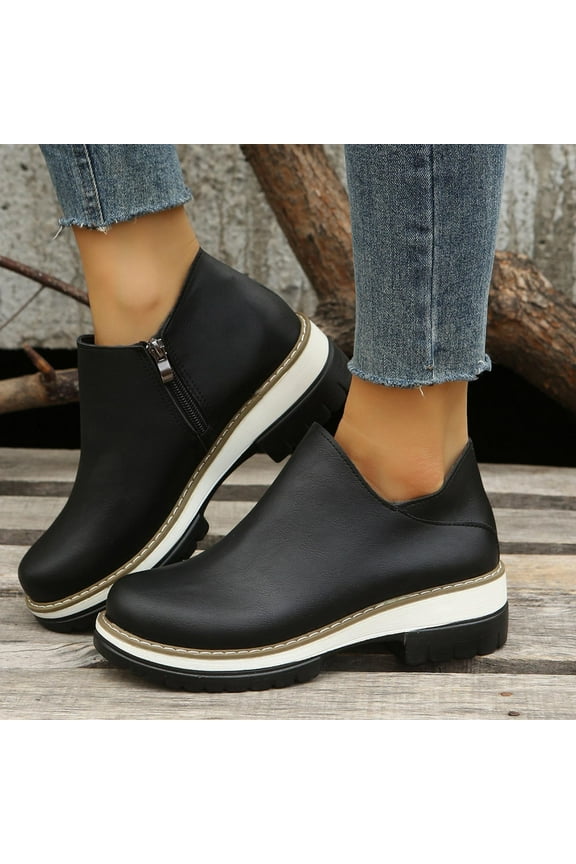Women's Ankle Boots Fashion Booties Low Heel Womens Dressy Shoes Black Size 8