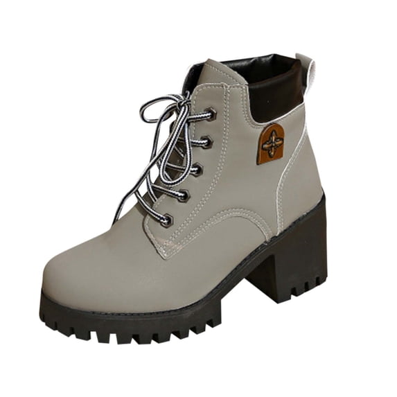 HAOTAGS Women's Boots, Fall and Winter Metal Accents Thick Sole Thick Heel Boot Gray