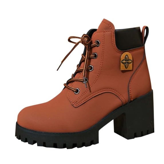 HAOTAGS Women's Boots, Metal Accents Thick Sole Fall and Winter Thick Heel Boot Orange