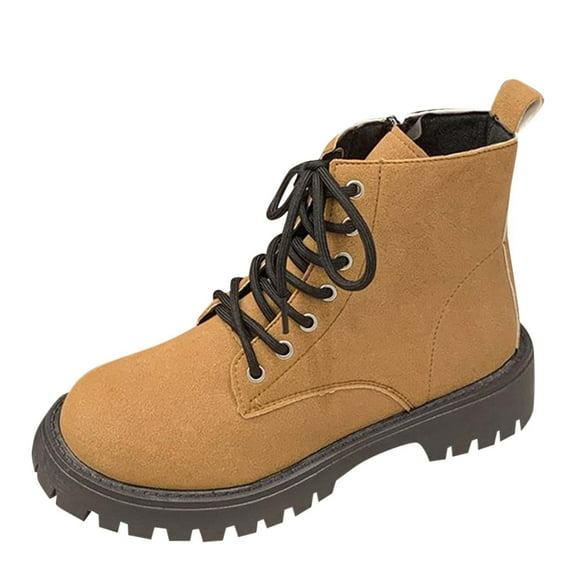 HAOTAGS Women's Boots, Versatile Flock Material Thick Sole Winter Ankle Boots Casual Street Boots Cool Trendy Mid Heel Yellow