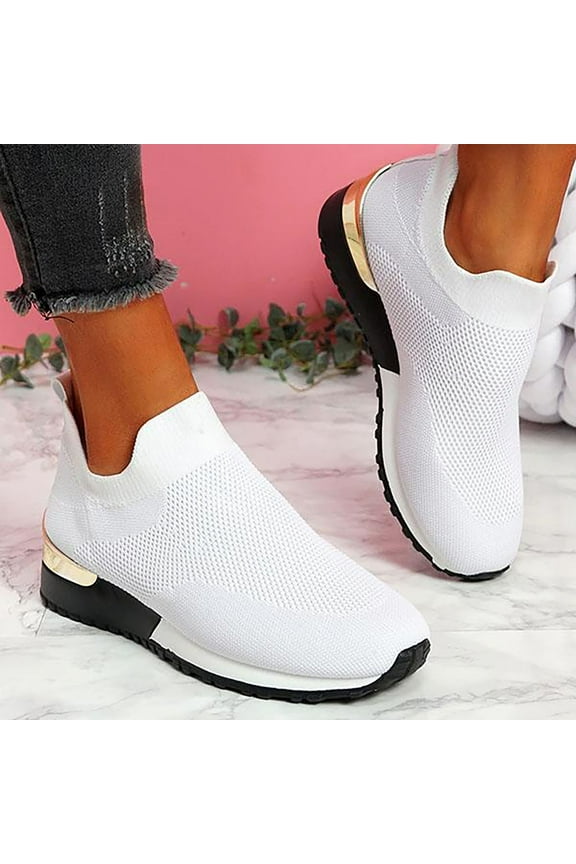 Women's Breathable Walking Sneakers Lightweight Comfortable Sport Shoes White Size 7.5