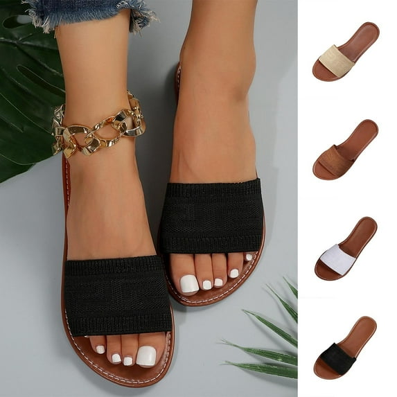 HAOTAGS Women's Buckle Slip On Flats,Flat Toe Flocked Slip Ons Casual Everyday Shoes Brown