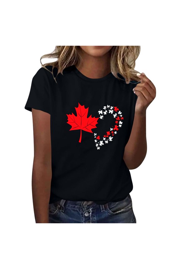 Women's Canada Day Maple Leaf Partial Print V - Neck Sleeveless Tank Top,Canada Day Wear Round Neck Short Sleeve Double - Sided Print Black 2XL