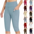 thumbnail image 1 of HAOTAGS Women's Capris High Waisted Loose Yoga Pants with Pockets Casual Outdoor Workout Pants with Button Decoration Army Green Size M, 1 of 8
