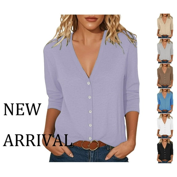 HAOTAGS Women's Cardigan, Button Down Long Sleeve Lightweight Knit Sweater for Spring Fall Purple M