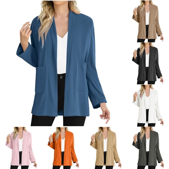 HAOTAGS Women's Cardigan with Pocket, Long Sleeve Open Front Lightweight Jacket Casual Fall Outwear Coffee XL