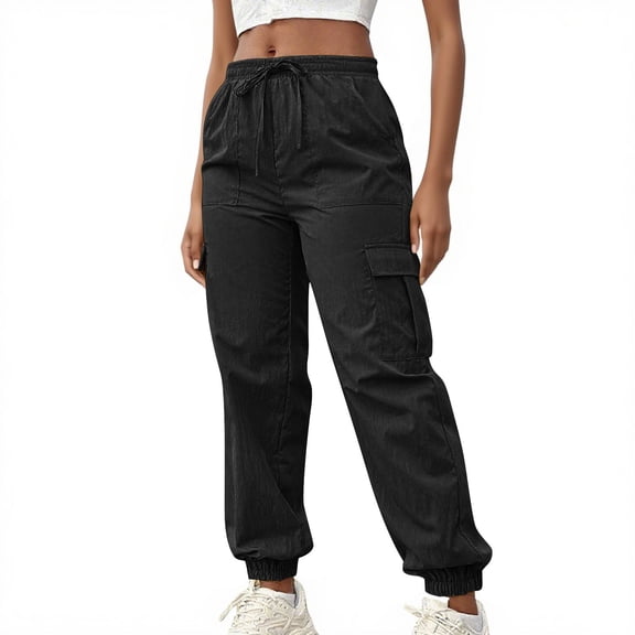 HAOTAGS Women's Cargo Joggers, Outdoor Hiking With Pockets Trail Pants Black M