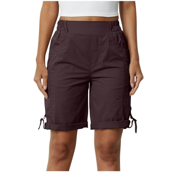 HAOTAGS Women's Cargo Shorts, Solid color Pocketed Outdoor Elastic Waist Utility Casual Shorts for Summer Purple M