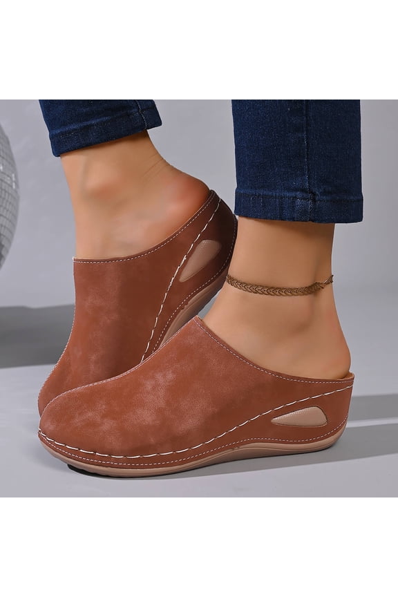 Women’s Casual Closed-Toe Wedge Sandals Stylish Versatile Slide-Ons with Comfortable Platform Wedge Heel Brown Size 5.5