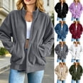 thumbnail image 1 of HAOTAGS Women’s Casual Corduroy Zip-Up Jacket Soft Loose-Fit Long Sleeve Outerwear with Front Pocket White Size M, 1 of 7