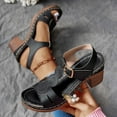 thumbnail image 1 of HAOTAGS Women's Casual Summer,Round Toe Hollow Out Breathable Chunky Heel Sandals for Daily Black 6.5, 1 of 8