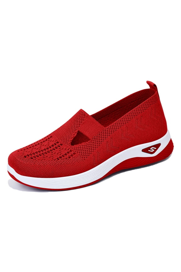 Women's Casual Walking Sneakers Breathable Mesh Slip On Flat Comfortable Lightweight Shoes Red Size 8.5