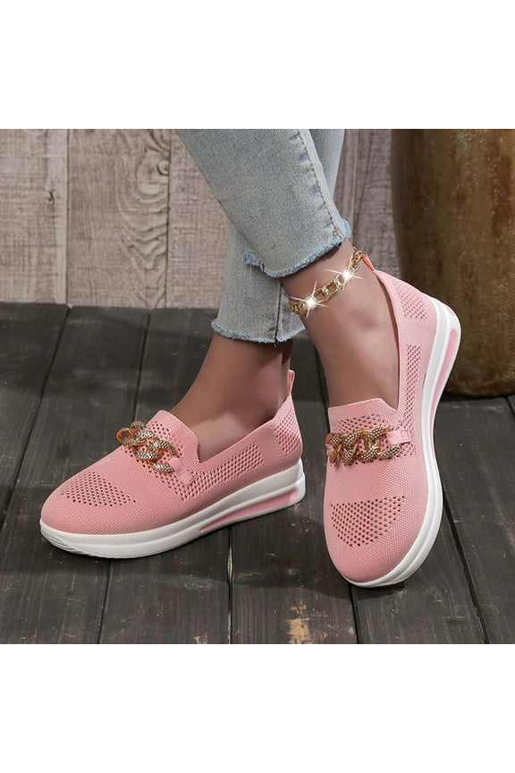 Women's Casual Walking Sneakers Slip On Flat Comfortable Lightweight Shoes Pink Size 5.5