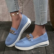 HAOTAGS Women's Casual Walking Sneakers Flat Slip On Comfortable Lightweight Tennis Shoes Blue Size 4.5