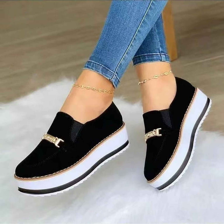 HAOTAGS Women s Casual Walking Sneakers Wedge Slip On Comfortable Lightweight Shoes Black Size 10 Walmart