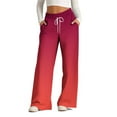 thumbnail image 1 of HAOTAGS Women's Causal Sweatpants Drawstring High Waist Gradient Color Baggy Straight Wide Leg Pants with Pockets Hot Pink Size L, 1 of 5