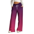 thumbnail image 1 of HAOTAGS Women's Causal Sweatpants Drawstring High Waist Gradient Color Baggy Straight Wide Leg Pants with Pockets Purple Size L, 1 of 5