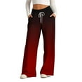 thumbnail image 1 of HAOTAGS Women's Causal Sweatpants Drawstring High Waist Gradient Color Baggy Straight Wide Leg Pants with Pockets Red Size XL, 1 of 5