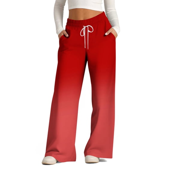HAOTAGS Women's Causal Sweatpants Drawstring High Waist Gradient Color Baggy Straight Wide Leg Pants with Pockets Watermelon Red Size S