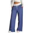 thumbnail image 1 of HAOTAGS Women's Causal Sweatpants Drawstring High Waist Solid Baggy Straight Wide Leg Pants with Pockets Navy Size 2XL, 1 of 1