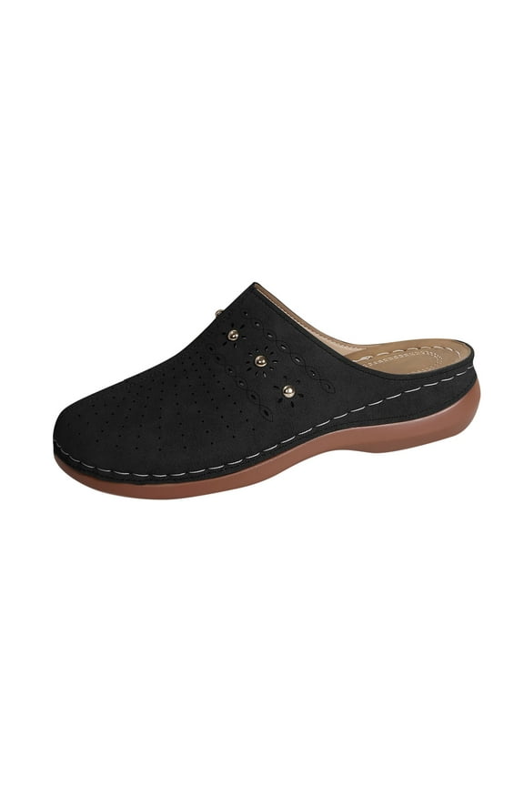 Women's Color Block Flat Slippers, Wide Wrap Strap Slip-On Wedge Versatile Casual Footwear Black 8.5