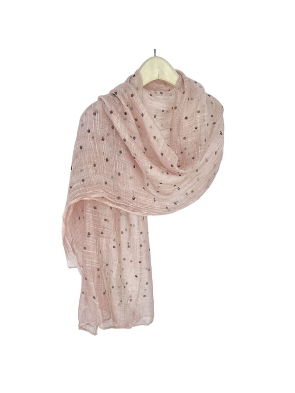 Women's Cotton Linen Scarf, Vintage Polka Dot Long Neck Wrap, Versatile Shawl for Women Pink Size Free Size