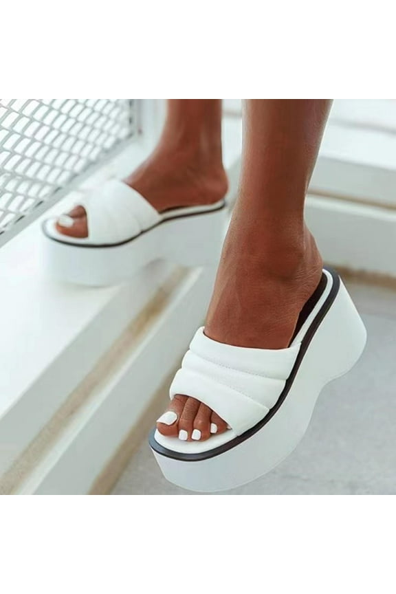 Women's Dressy Slip On Sandals Slide Sandals Chunky Heel Platform Wedge Casual Summer Shoes White Size 9