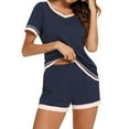 thumbnail image 1 of HAOTAGS Women's Fall Pajama Sets Short Sleeve Pj Shorts Set Sleepwear Navy Size L, 1 of 5