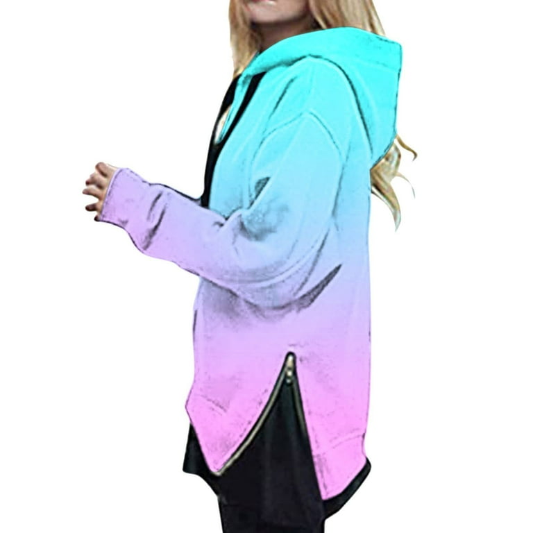 HAOTAGS Women s Fashon Side Zip Hoodies Color Block Loose Casual Pullover Top Pink Size M