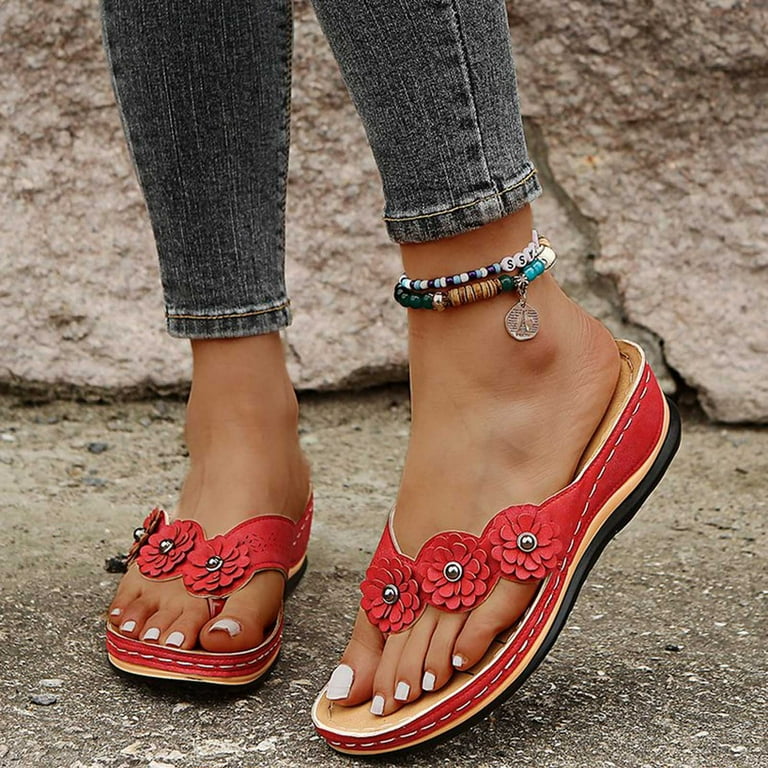 HAOTAGS Women s Flat Sandals Dressy T Strap Thong Sandals Slide