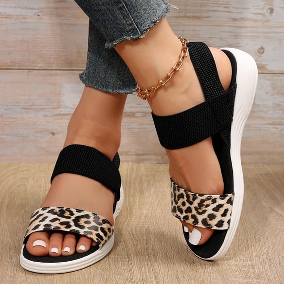 HAOTAGS Women's Flat Sandals Wide Width Fish Mouth Platform Casual Summer Shoes Brown Size 9