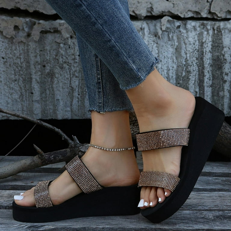 HAOTAGS Women s Flatform Sandals Slide Sandals Platform Casual Summer Shoes Coffee Size 8.5