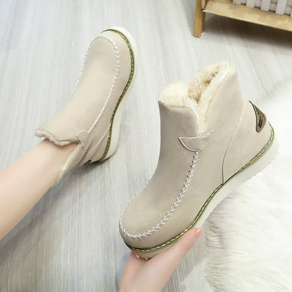 HAOTAGS Women's Fleece Lined Warm Boots for Winter Casual Soft Ankle Boots Beige Size 7