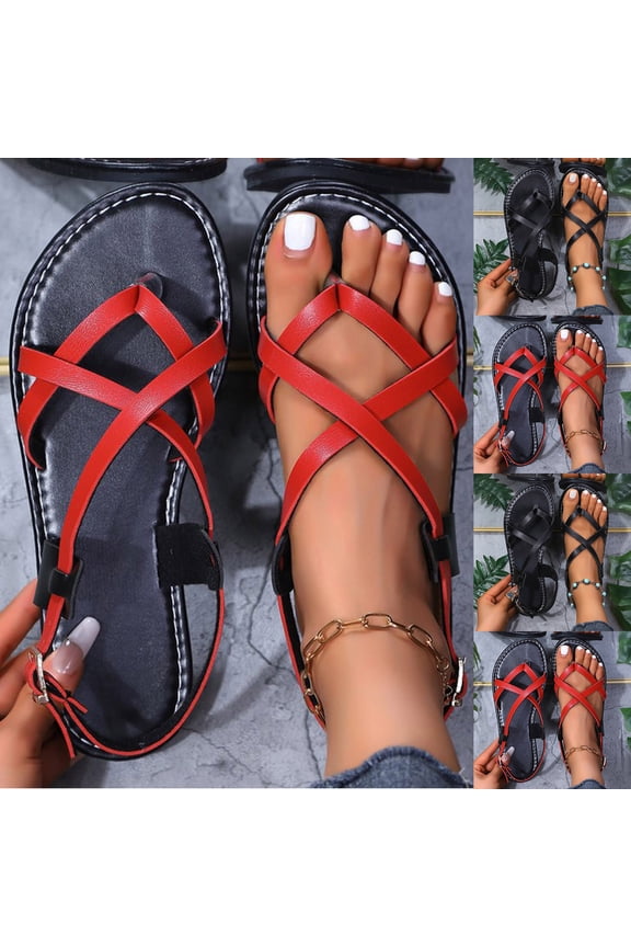 Women's Gladiator Sandals, Summer Open Toe Lace-Up Casual Footwear Red 6