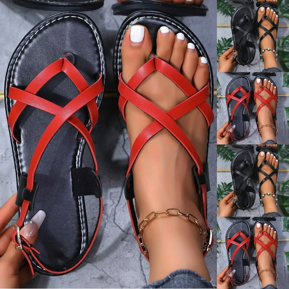 HAOTAGS Women's Gladiator Sandals, Summer Open Toe Lace-Up Casual Footwear Red 6